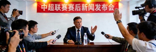 中超联赛赛后新闻发布会主教练接受采访